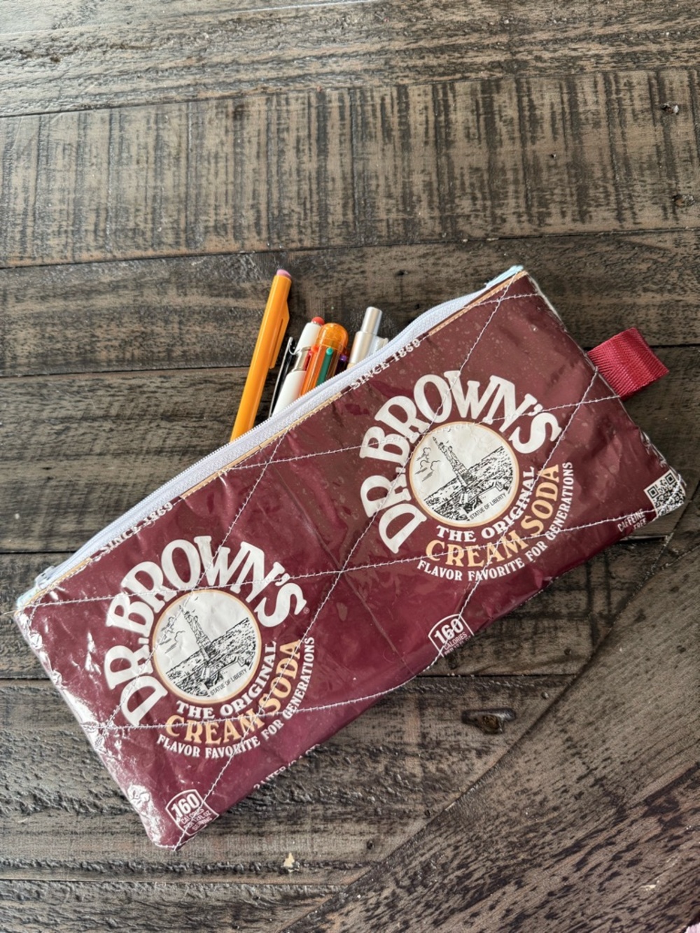 NEW Soda-Chic Dr. Browns Upcycled Quilted Sustainable Stationery Zipper Pouch